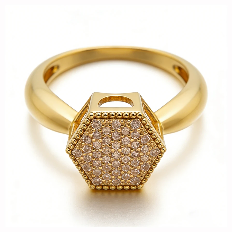 

VANAXIN Engagement Hexagon Ring for Women New Fashion 14k Gold Color 3a Zircon Fashion Jewelry Wedding Accessories