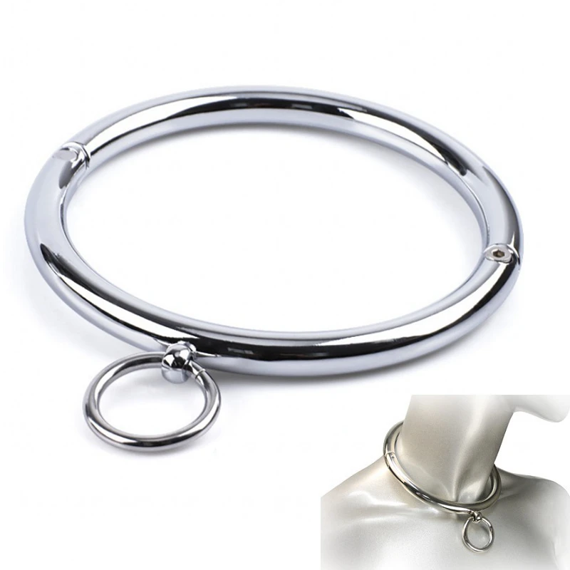 

Metal Male Female Lockable Slave Neck collar Hex wrench Restraint Bondage Locking Choker O-Rings Chain Leader SM Couple Game