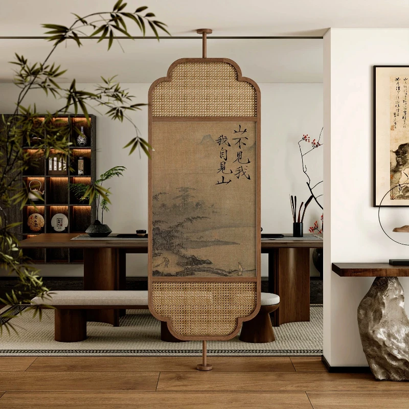 Rotating solid wood screen partition Entry door Household Chinese retro entrance partition ash wood