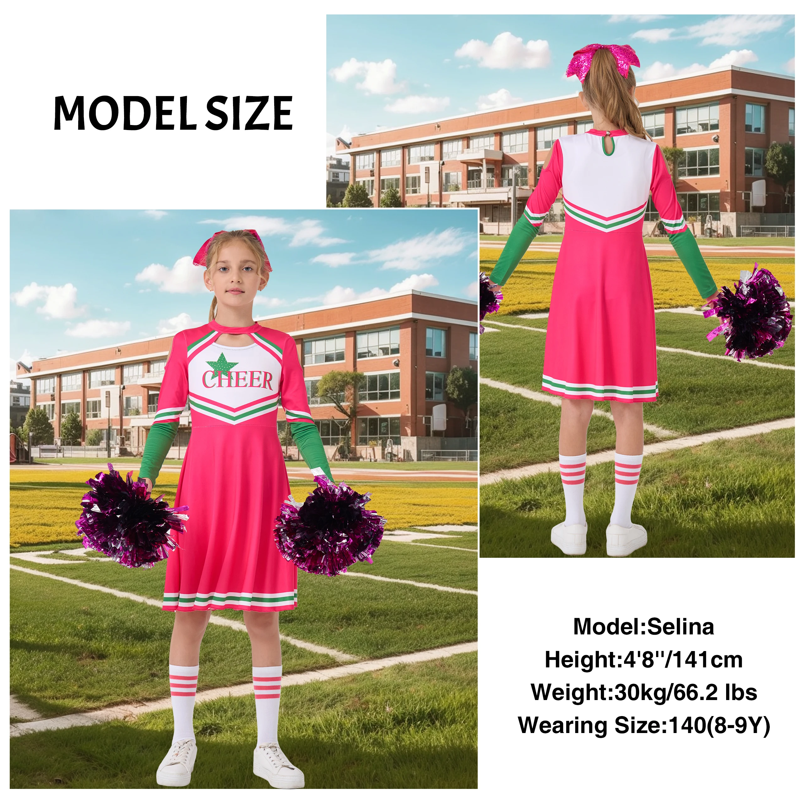 LOlanta Girls Cheerleader Uniform, Long Sleeve Cheerleading Dress Kids Halloween Costumes Party Outfit Christmas Gifts 5-13Y