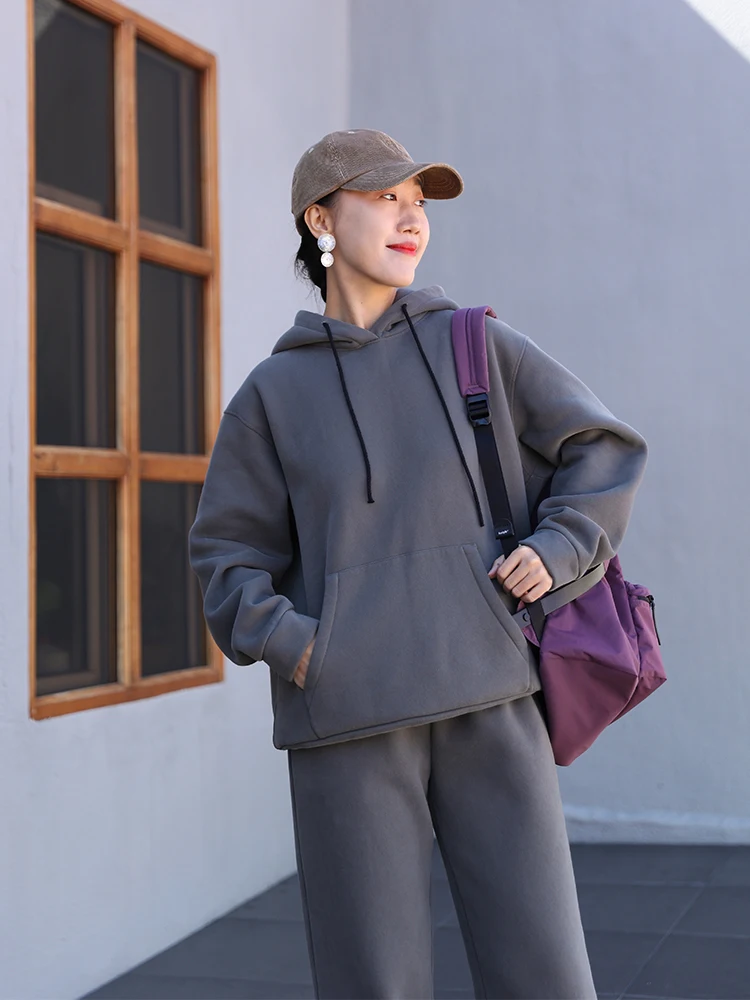 

Thiened Cotton Candy Hoodie Commute Casual Sweatirt Women's Autumn Season Straight Leg ket Dstring Organic Cotton B...