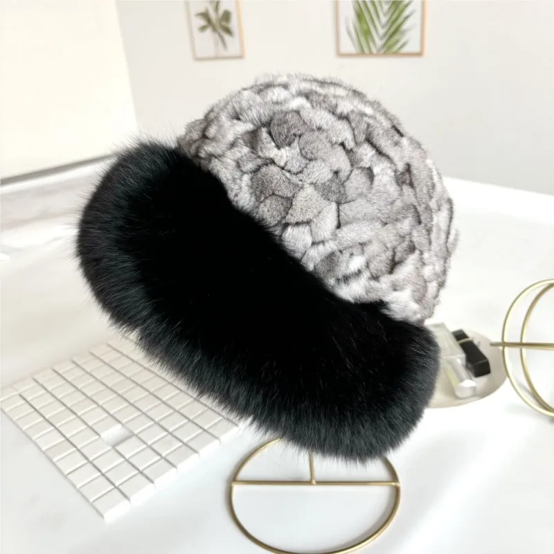 Fur fisherman's hat for women warm and face-enhancing in autumn winter small basin thickened ear-protecting