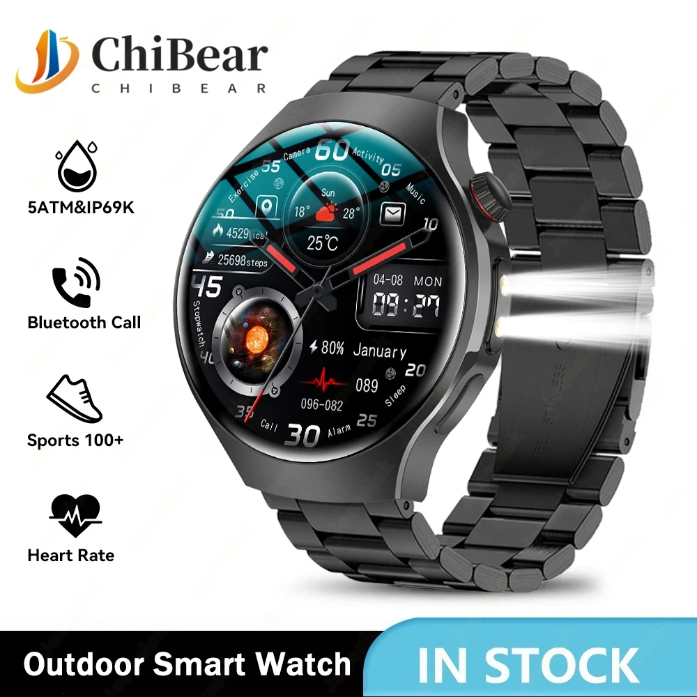 

GPS Outdoor Flashlight Smart Watch Men's Health Monitoring AI Voice Assistant IP68 Waterproof Bluetooth Call Smartwatches