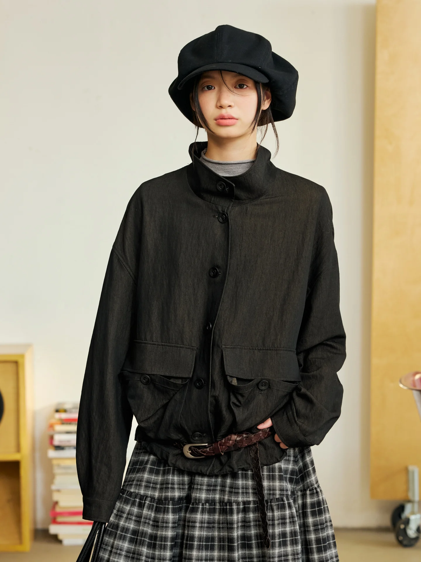 

Octopusme Early Spring Loose Feelings irt Jaet Texture Japanese Sle Crumpled Lettering Women's Retro Sle Long Sve ...