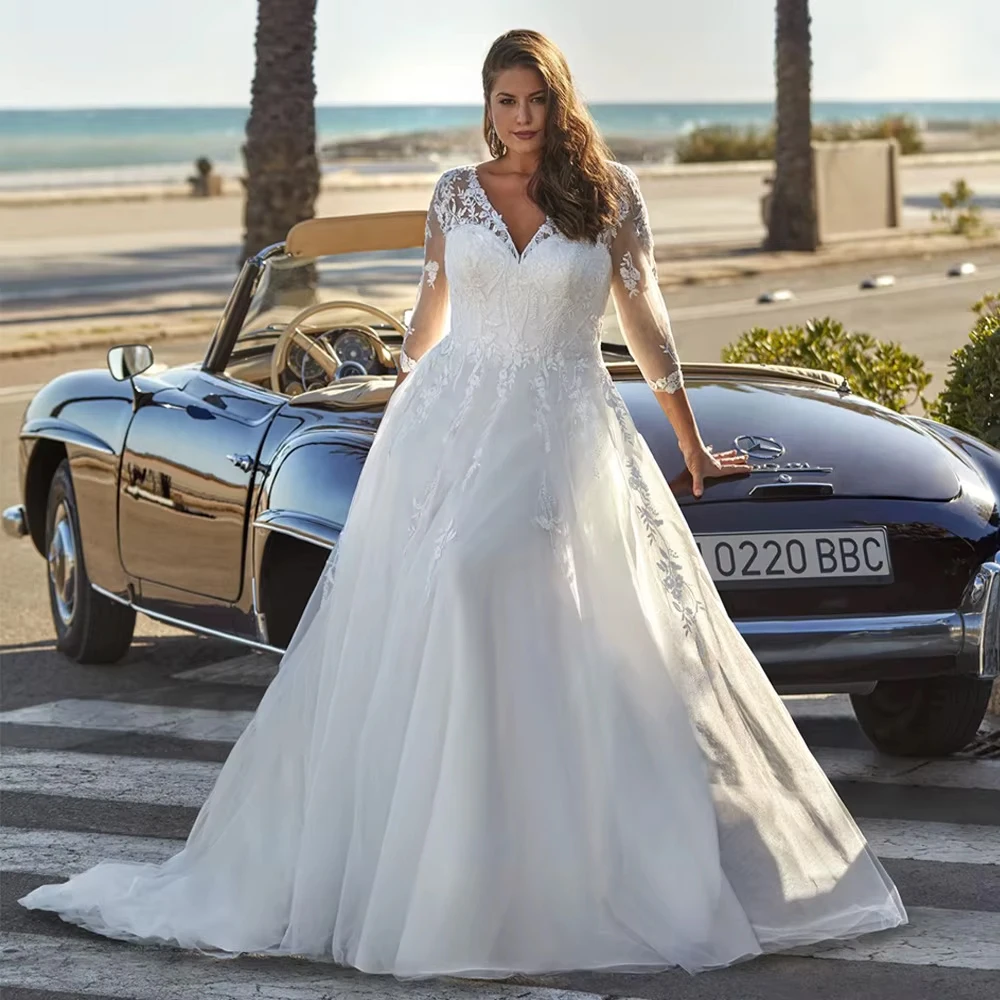Plus Size Wedding Dresses for Ladies Elegant Strapless Bridal Gowns with Lace Exquisite 3/4 Sleeve Vestidos De Novia New 2026