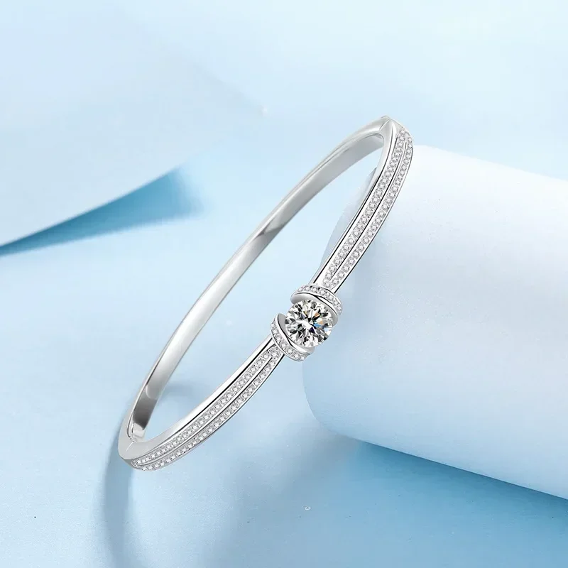 

Light Luxury 1.76ct Moissanite Diamond Premium Bangle, Sparkling High Quality Platinum Pt950 Bracelet Women Wedding Fine Jewelry