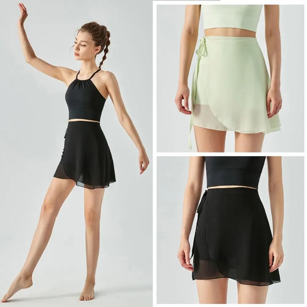 Sweet Yoga Tutu Lace-up Skirt Mesh Thin Training Ballet Dancing Skirt Anti-glare Dance Wear Apron Wrap Dress Girls