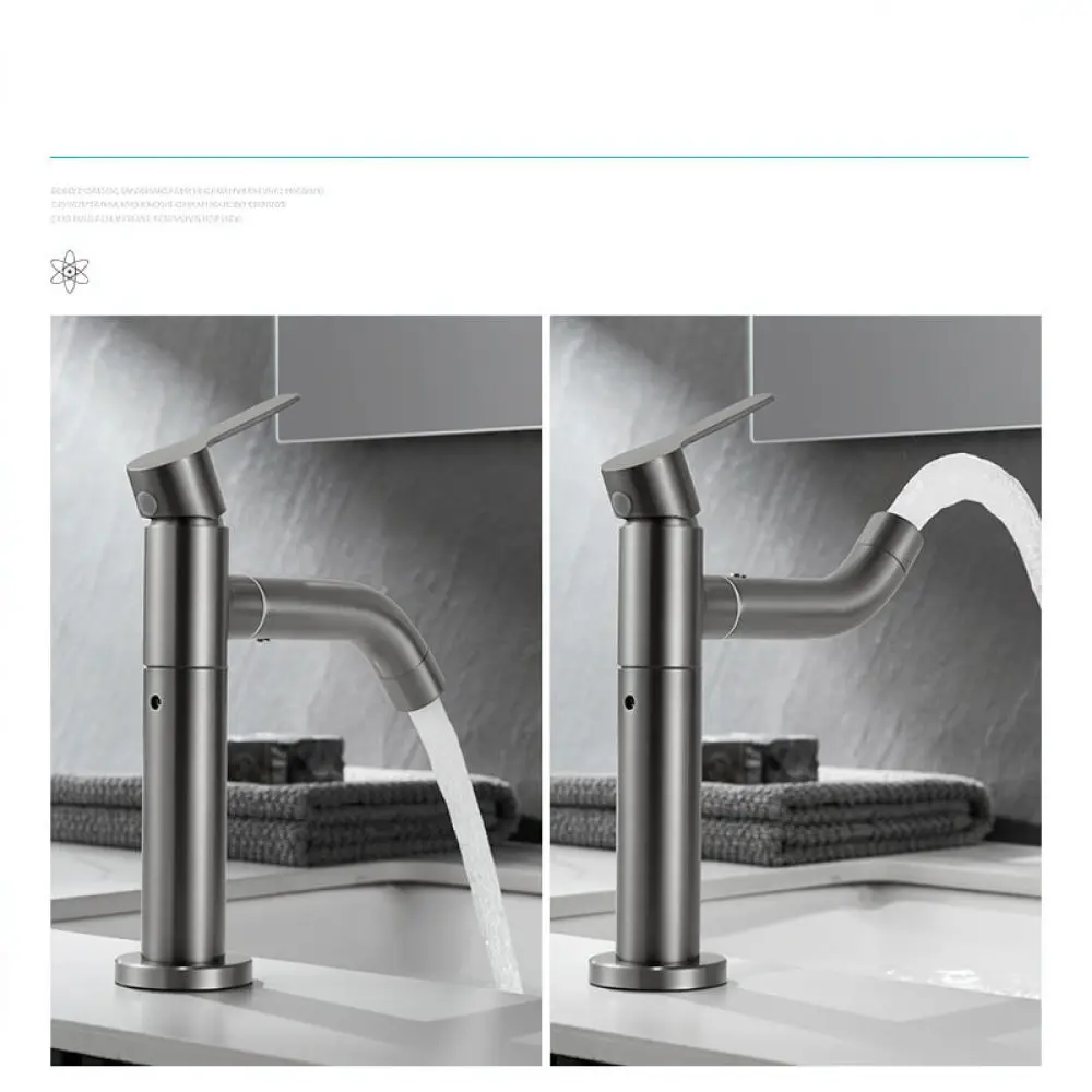 Universal Rotating Basin Faucet Stainless Steel Gray Single Cold Water Tap Bathroom Vanity Sink Mixer Modern Home Fixture