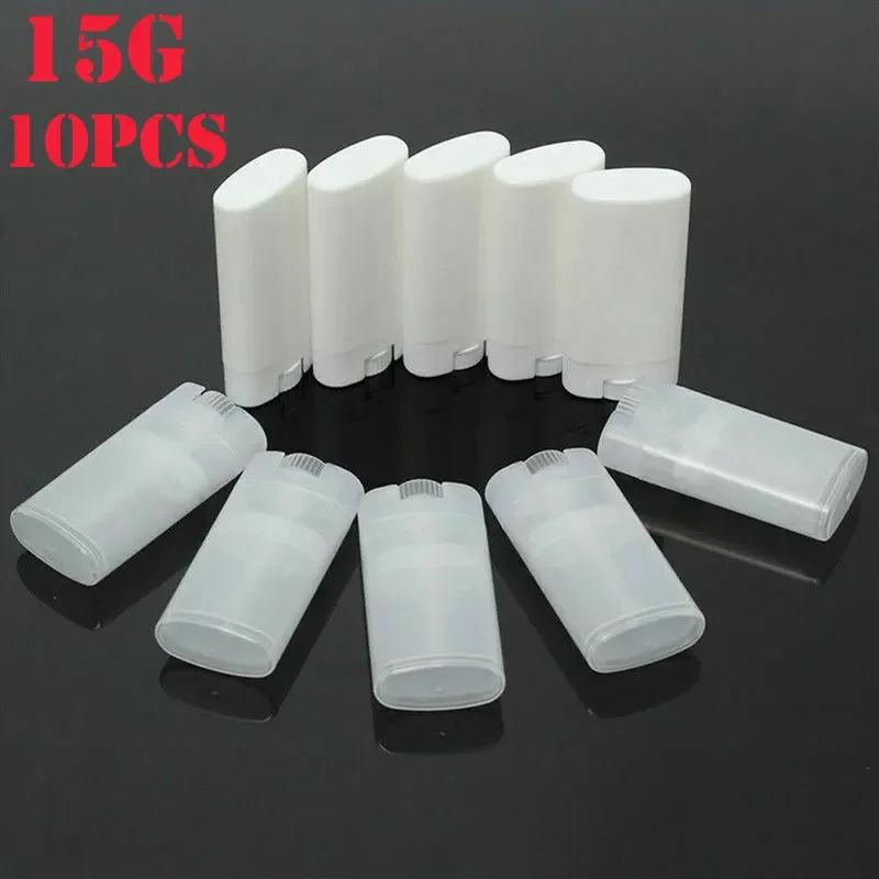 10pcs x 15g DIY Clear White Empty Oval Flat Tubes Deodorant Lip Balm Container Pots Lip Gloss Refillable Travel Bottles