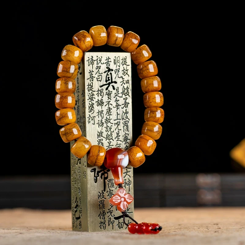 Handcrafted Yakbone Beads Bracelet Agate Tibetan Wrist Mala Bracelet Buddhist Prayer Wrist Mala