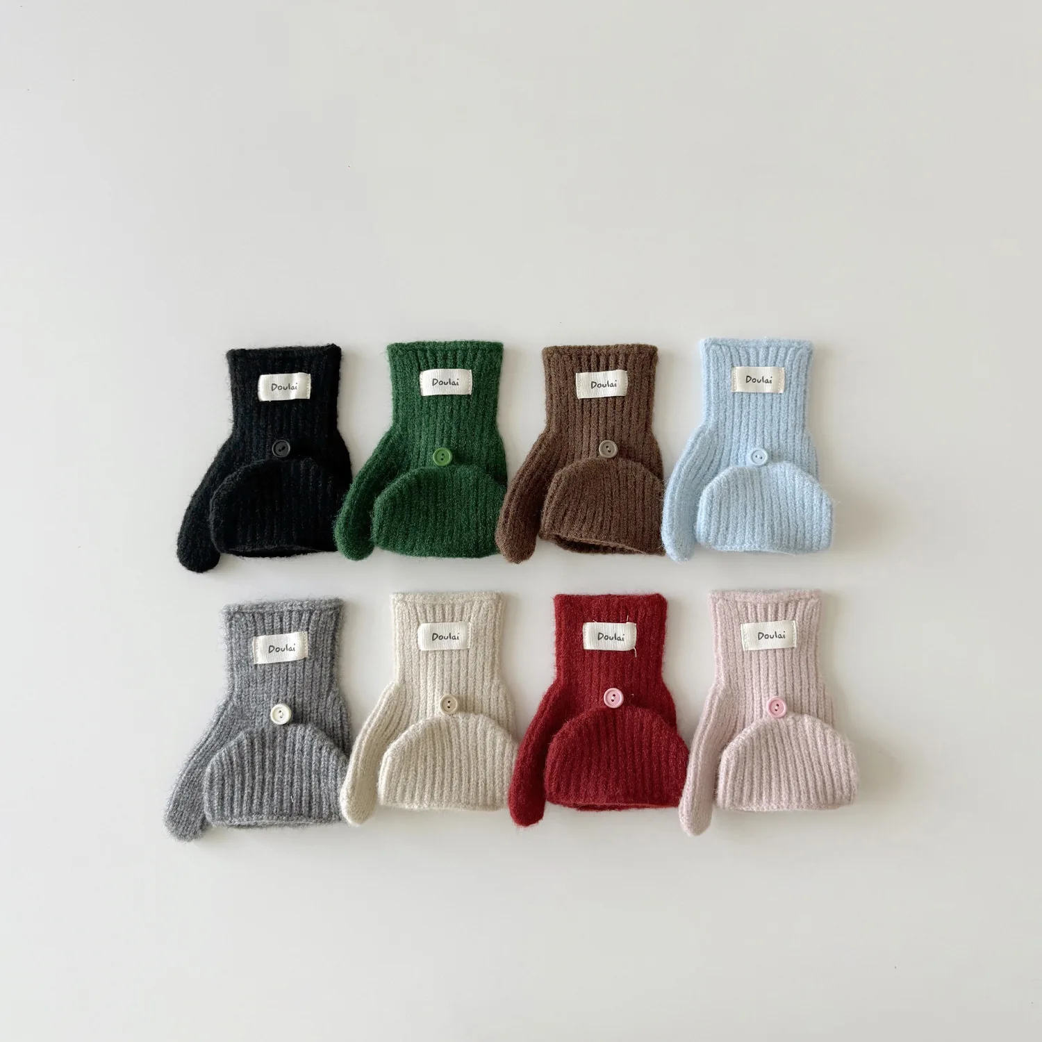 Korean Style Winter Knitted Warm Gloves for Toddlers Unisex Solid Color Fingerless Baby Mittens Kids Fashion