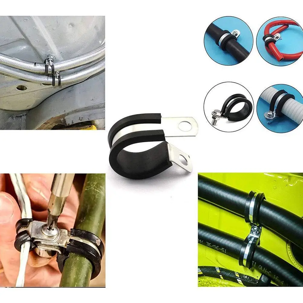 

45 Pcs Stainless Steel Hose Clamps Rubber Lined Clips R Shaped Black Tube Fittings Automotive Line Silicone Hose Pipe