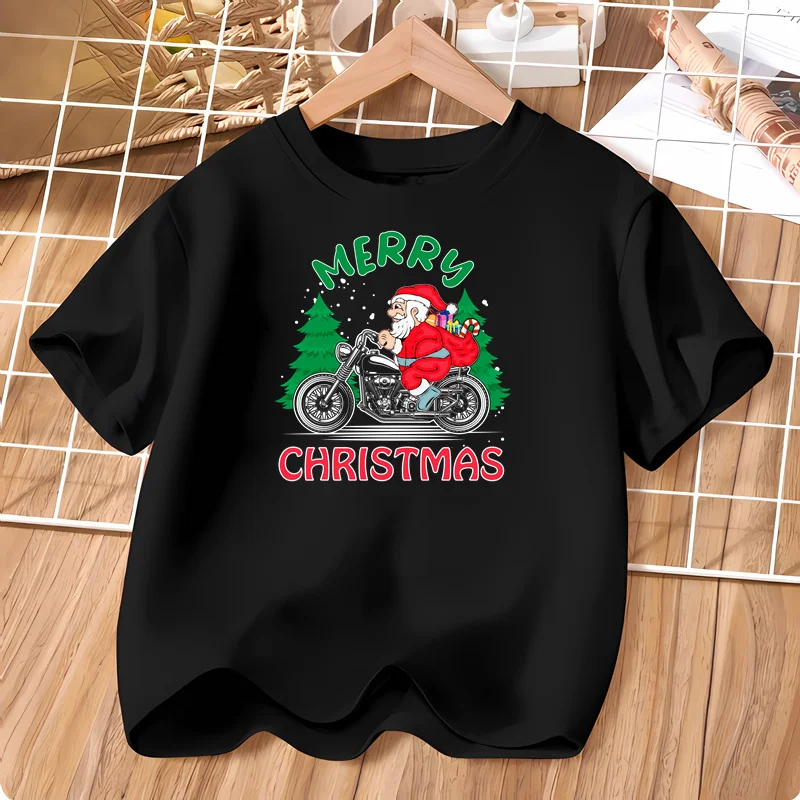 12,25 Weihnachts-T-Shirt für Babys, Jungen, Weihnachtsmann, lustiges Hemd, kurzärmelige Baumwolloberteile für Kinder, 3–14 Jahre