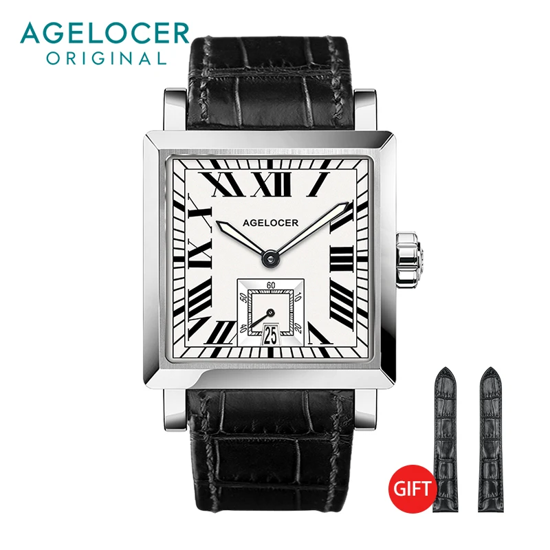 

AGELOCER Men's Top Brand Square Automatic Mechanical Stainless Steel Rome Dial Luminous Analog Fashion Luxury Watch