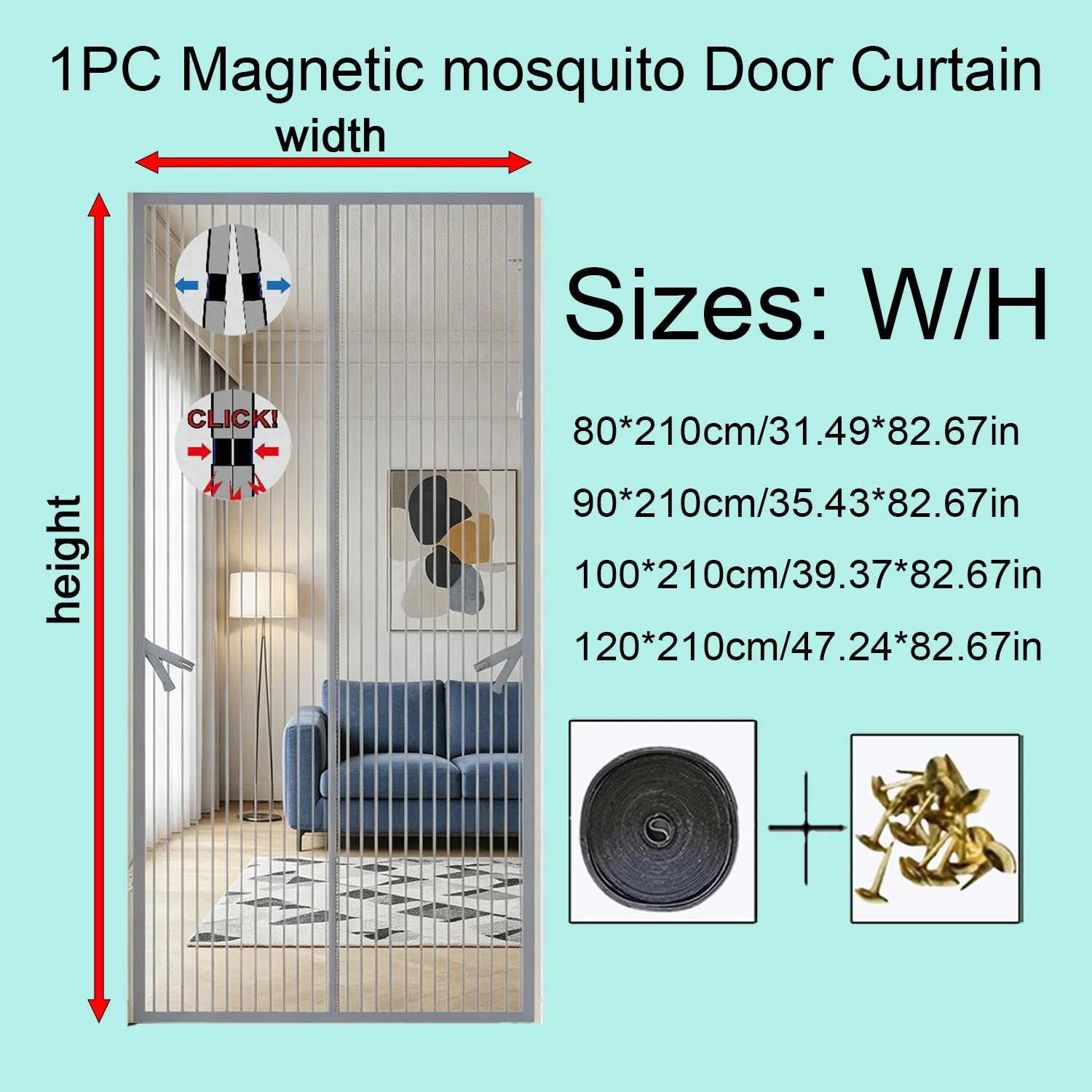 Household Magnetic Screen Door, No‑Drill Mounting, Quiet Auto‑Closing, Mosquito‑Block, Good Ventilation for Different Doorways