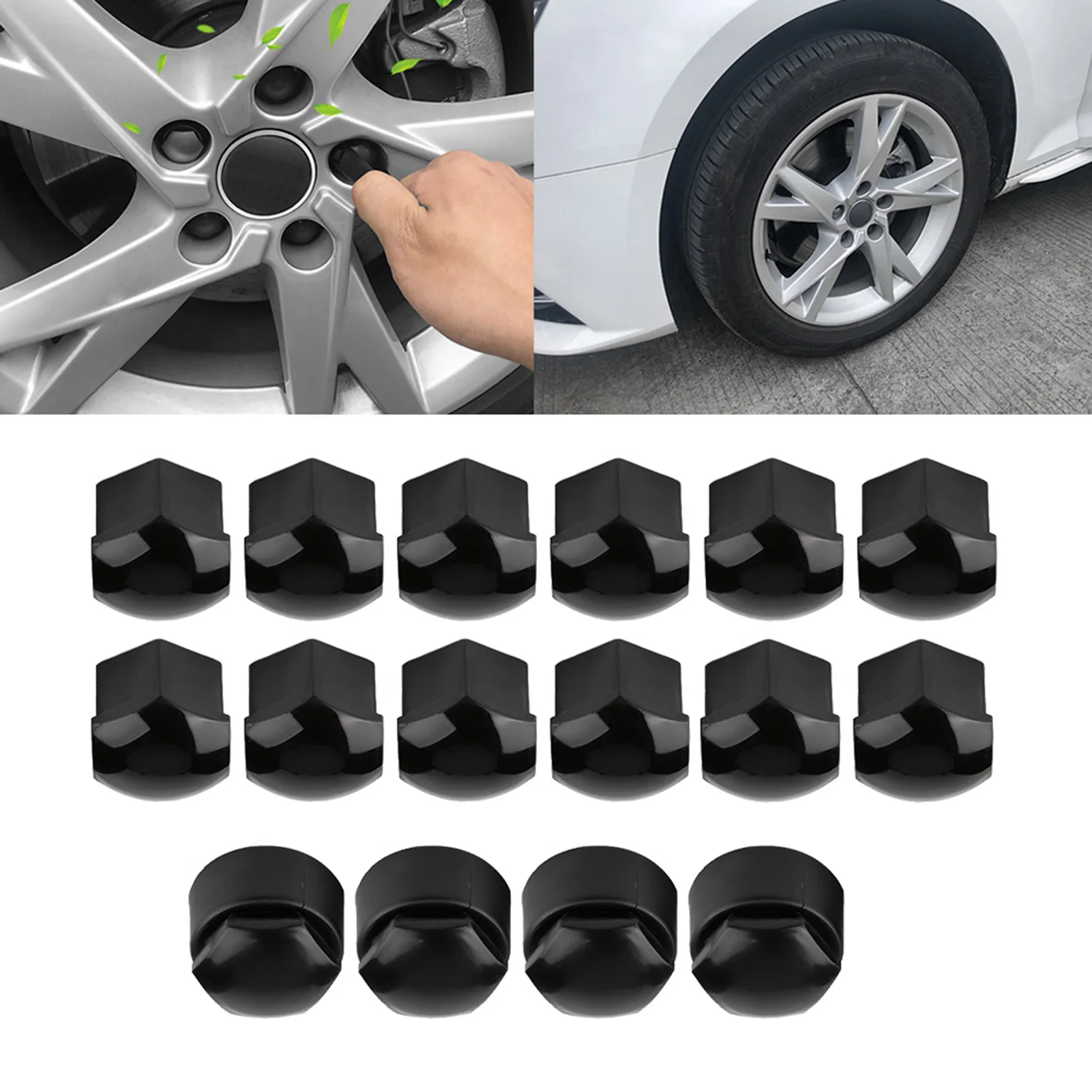 20pcs 17mm Nut Car Wheel Auto Hub Screw Protection Antitheft Cover Cap Black