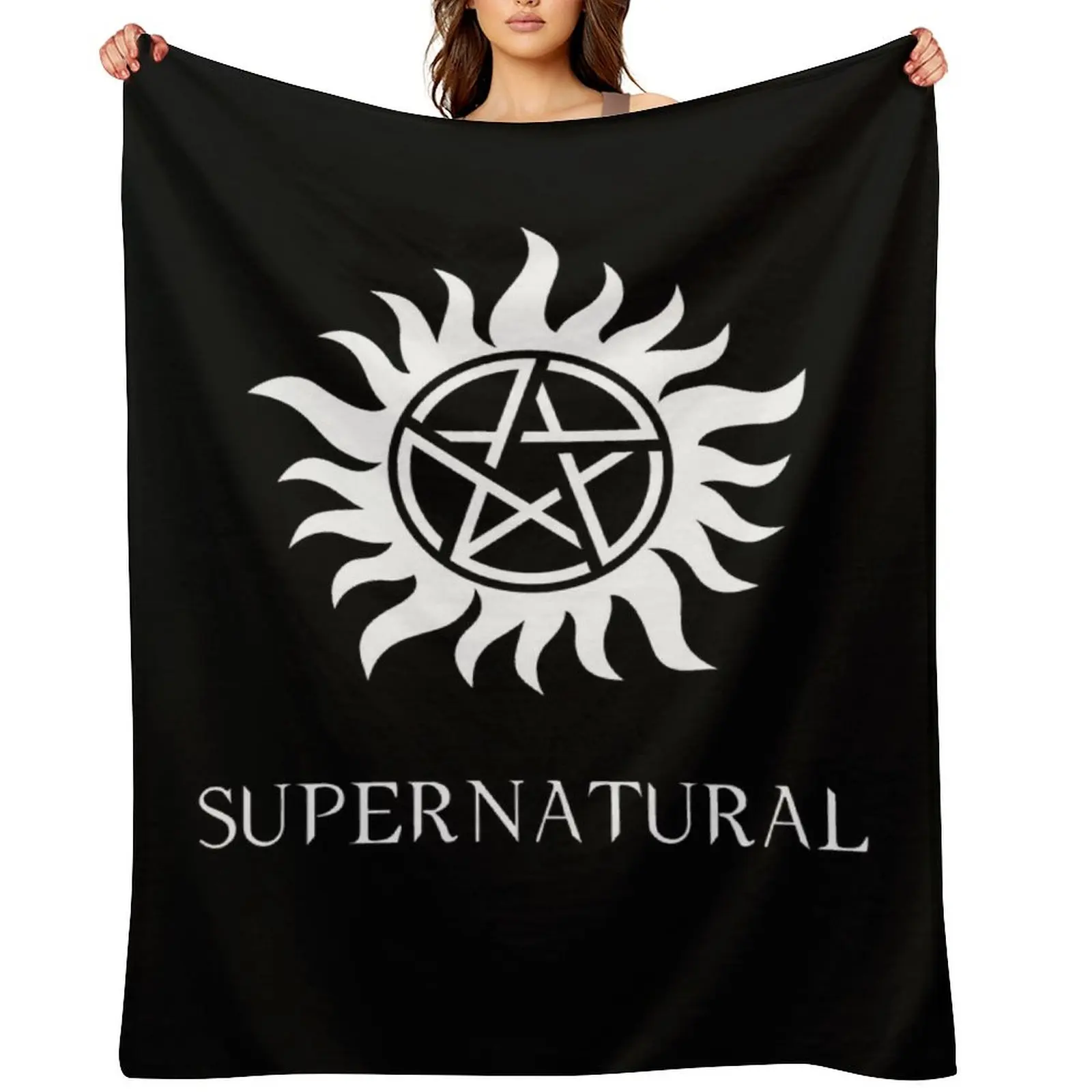 

Big Supernatural White Logo Throw Blanket For Sofa Thin Summer Large Bed Blankets