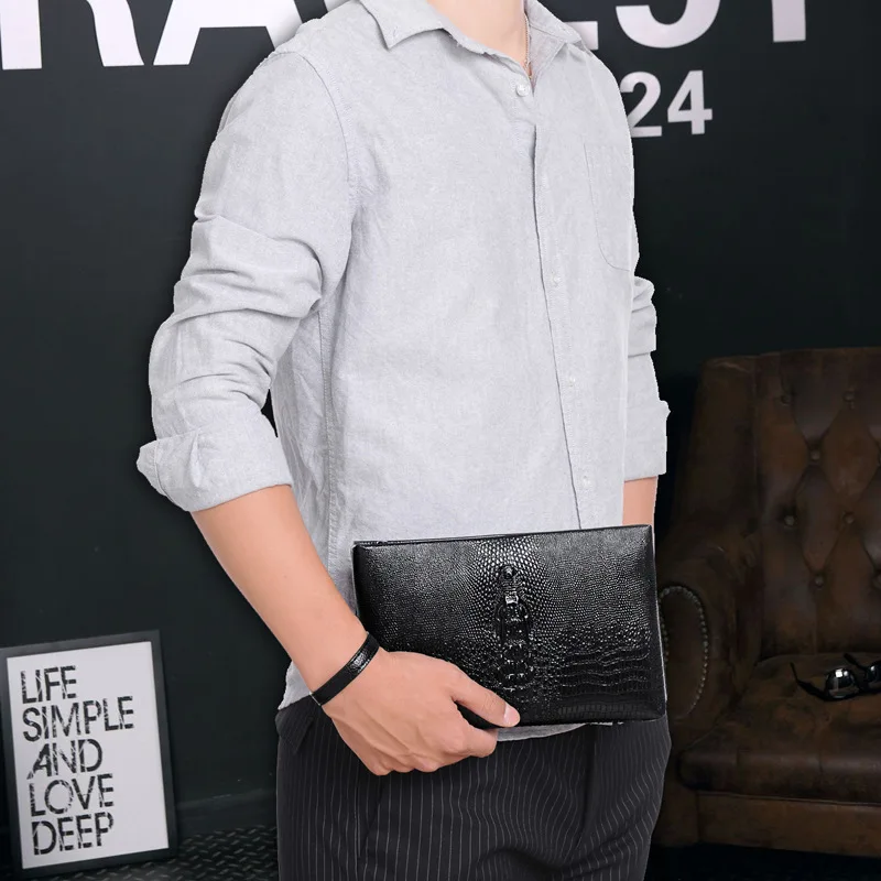 

PU leather crocodile-patterned soft leather men's clutch bag, large-capacity business wallet, long and lightweight envelope bag