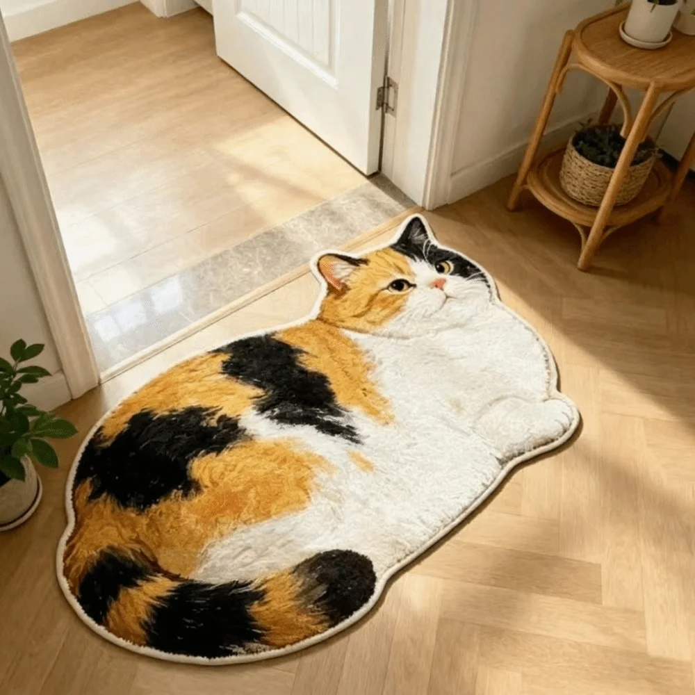 Soft Surface Cat Shape Floor Mat Imitation Cashmere Crystal Velvet Entryway Door Mat Easy Clean Cool Floor Barrier