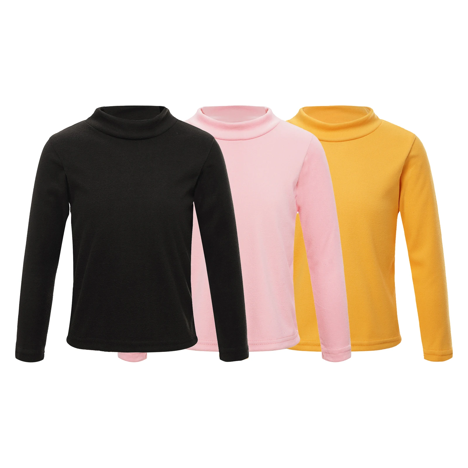 

3Pcs Kids Boys Girls Thermal Sweatshirt Warm Undershirt Children Solid Color Long Sleeve Mock Neck T-shirt Homewear Nightwear