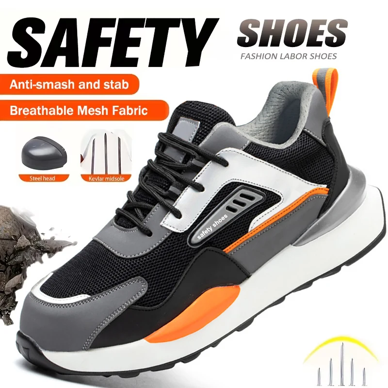 Security Protection Shoes Men Steel Toe Safety Boots Anti-Smash Anti-Puncture Work Boots Safety Shoes Man Lightweight Breathable