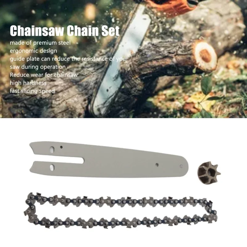 Chainsaw Chain Set Steel Sprocket 186mm Guide Plate 230mm Chain 6in Saw Replacement Accessories For Mini Electric Chainsaw