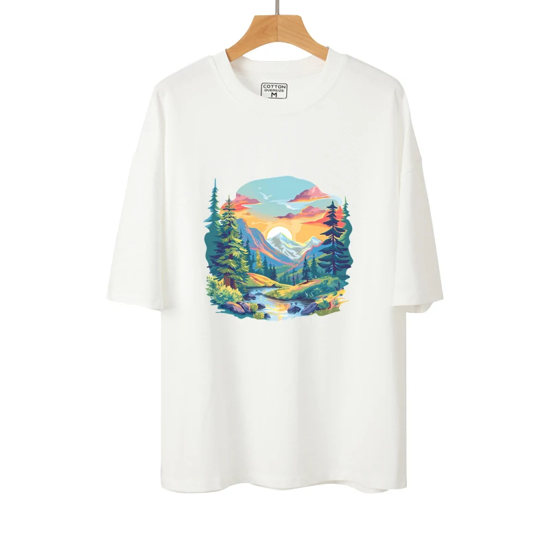 24cm cartoon Outdoor bonfire, fields, sunrise and sunset DIY clothing heat transfer printing Hot press stickers ironing patches