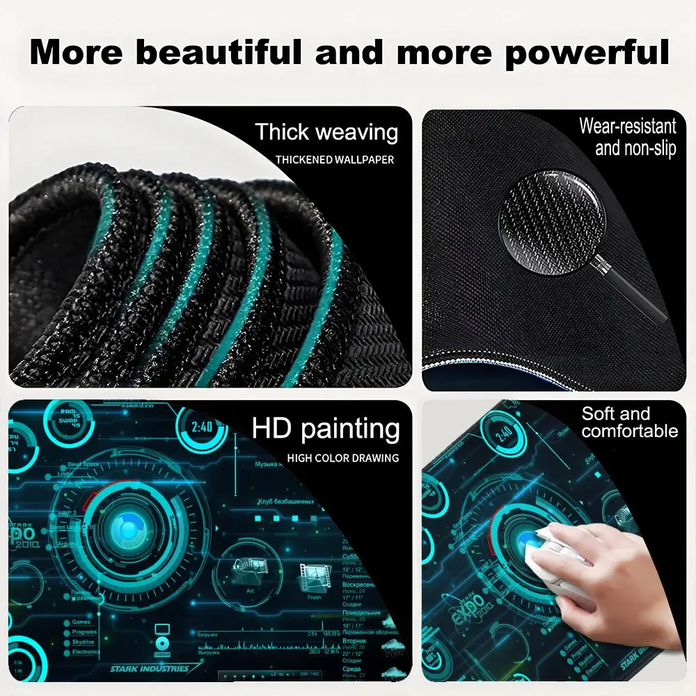 لوحة ماوس ألعاب كبيرة من Jarvis Stark Industries، لوحة ماوس للكمبيوتر المحمول، لوحة مفاتيح، حصيرة مكتبية لألعاب الكمبيوتر الشخصي، لوحة ماوس مكتبية