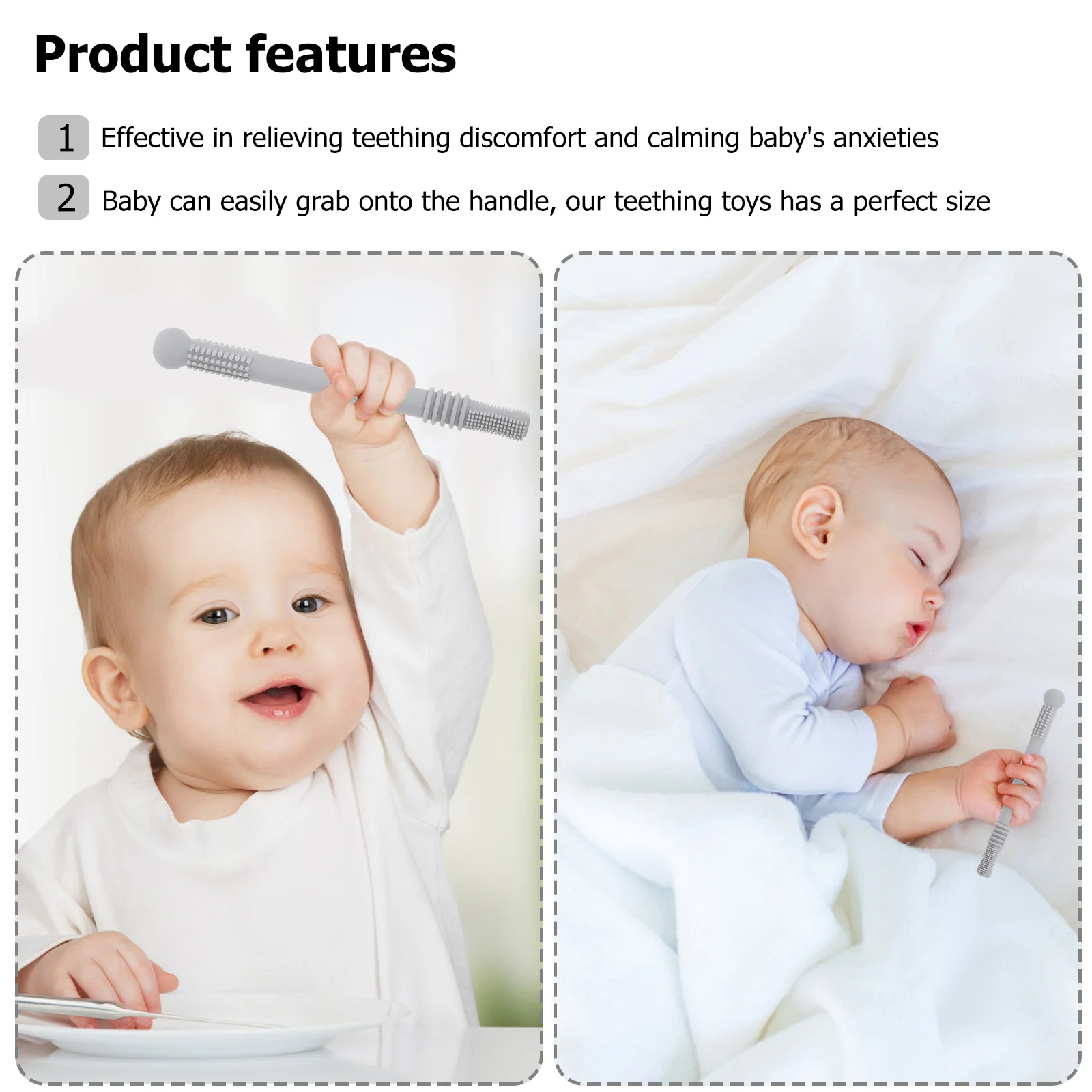 

2pcs Straw Shape Teether Silicone Baby Molar Rods Durable Safe Wear Resistant Light Compact Portable Teething For Babies Infant