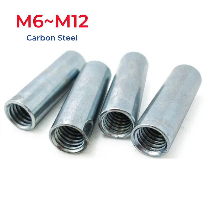 Galvanized Carbon Steel Extension Thicken Round Column Joint Coupling Nut M6 M8 M10 M12 Cylindrical Connect Screw Nuts