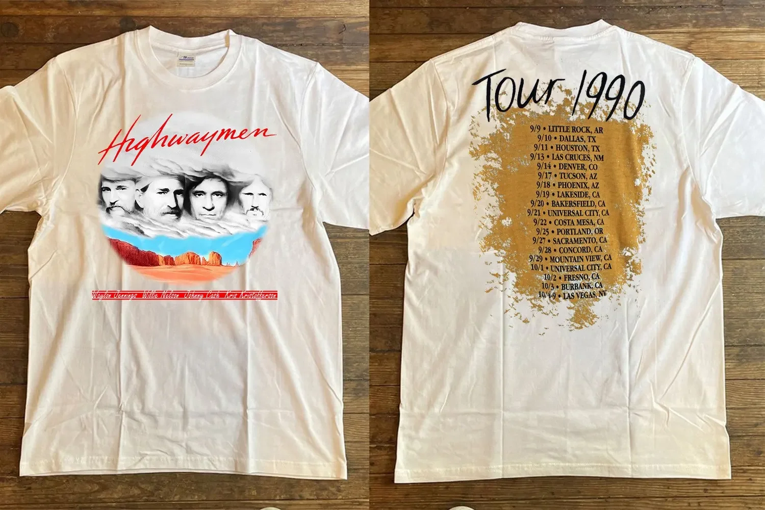 The Highwaymen Willie Nelson Johnny Cash Tour 1990 T-shirt