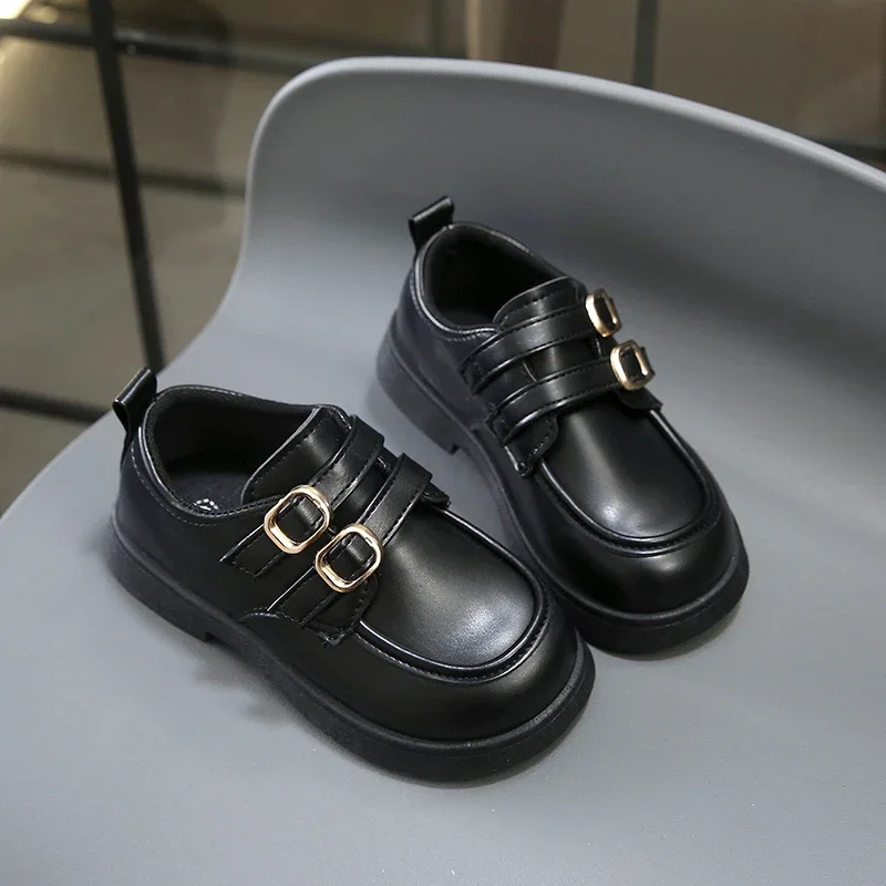

Kids Flats British Style Retro Students Uniform Shoes Black Soft Sole 2025 New Fashion Children Leather Shoes Non-slip Classic