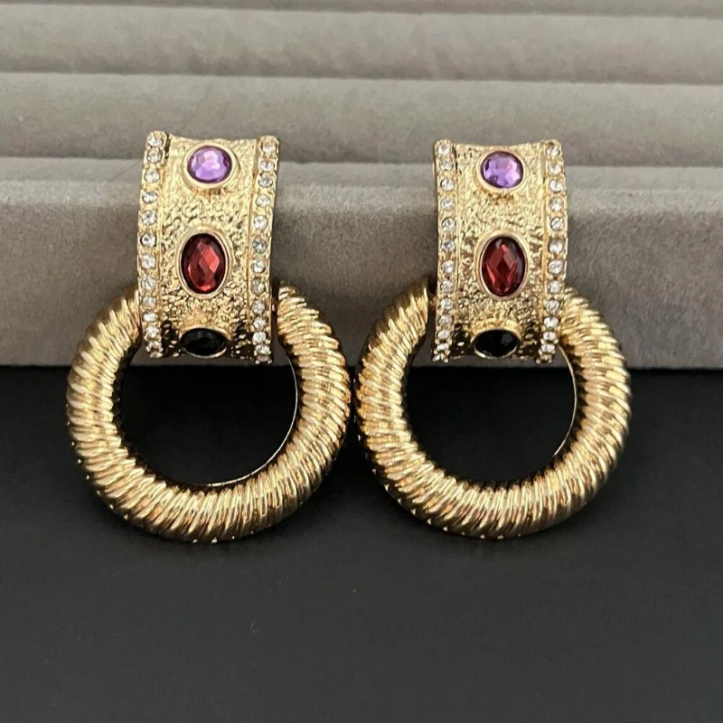 Medieval Fashion Exaggerate Personality Geometric Metal Hollow Circle Earrings Cool Style Earrings for Women