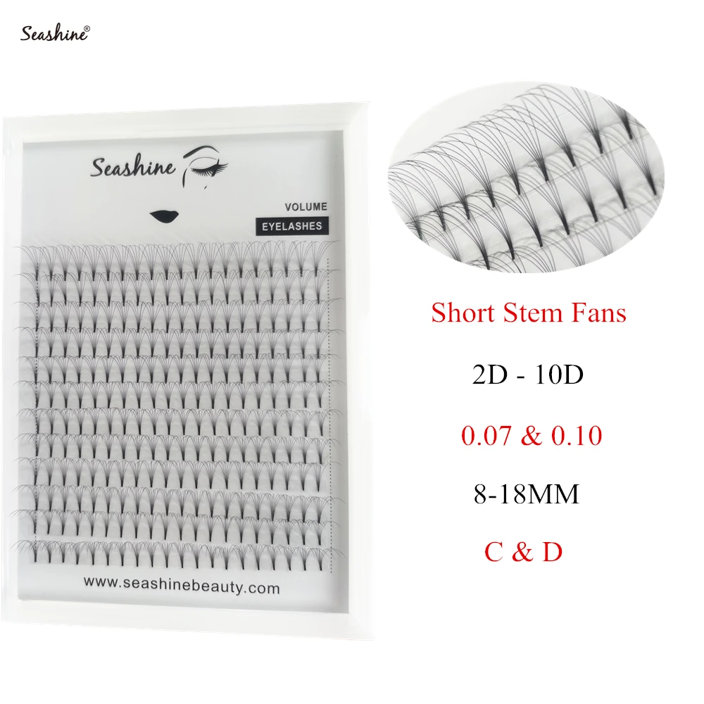 Seashine Lashes Short Stem Eyelash Extension Premade Wide Fans 2D/3D/4D/5D/6D/7D Russian Volume Pre Made Fans Eyelashes