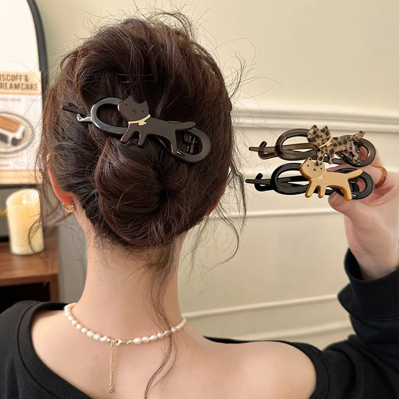 

Y2k Cute Leopard Cat Twisted Hair Clips Large Size Hairpin Barrettes Hair Claw Clip Women Hair Accessories