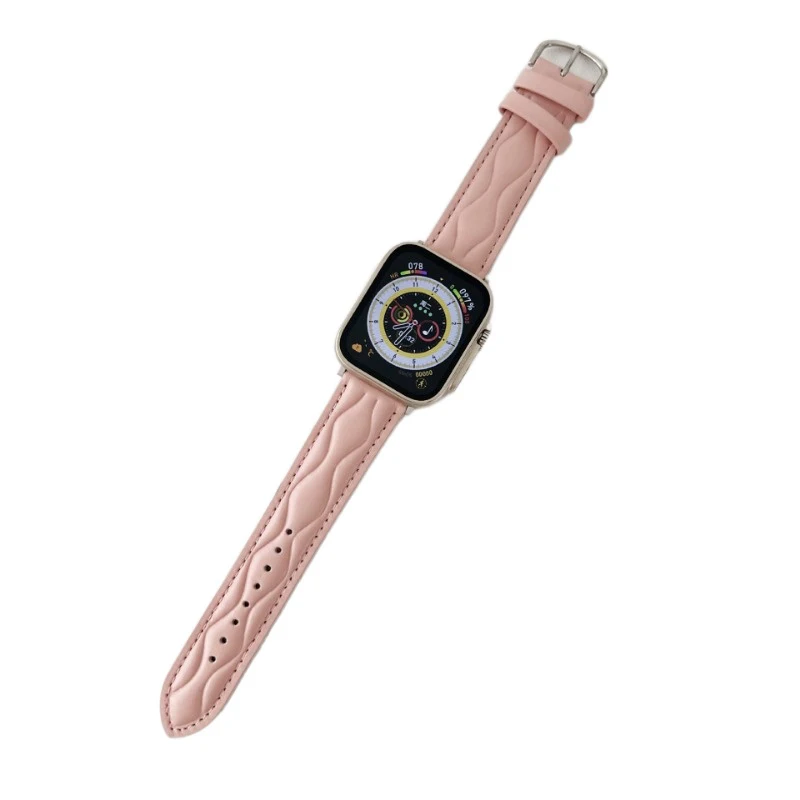 Tali kulit modis untuk jam tangan Apple Seri 7 Correa 45mm 44mm 38 40 41mm 42mm 49mm gelang warna Solid untuk iWatch SE 6 5 4 3 8