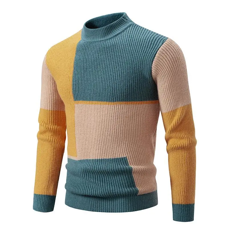 High Quality Men's New Autumn and Winter Casual Warm Neck Sweater Knit Pullover Warm Korean Youth Fashion Casual Top