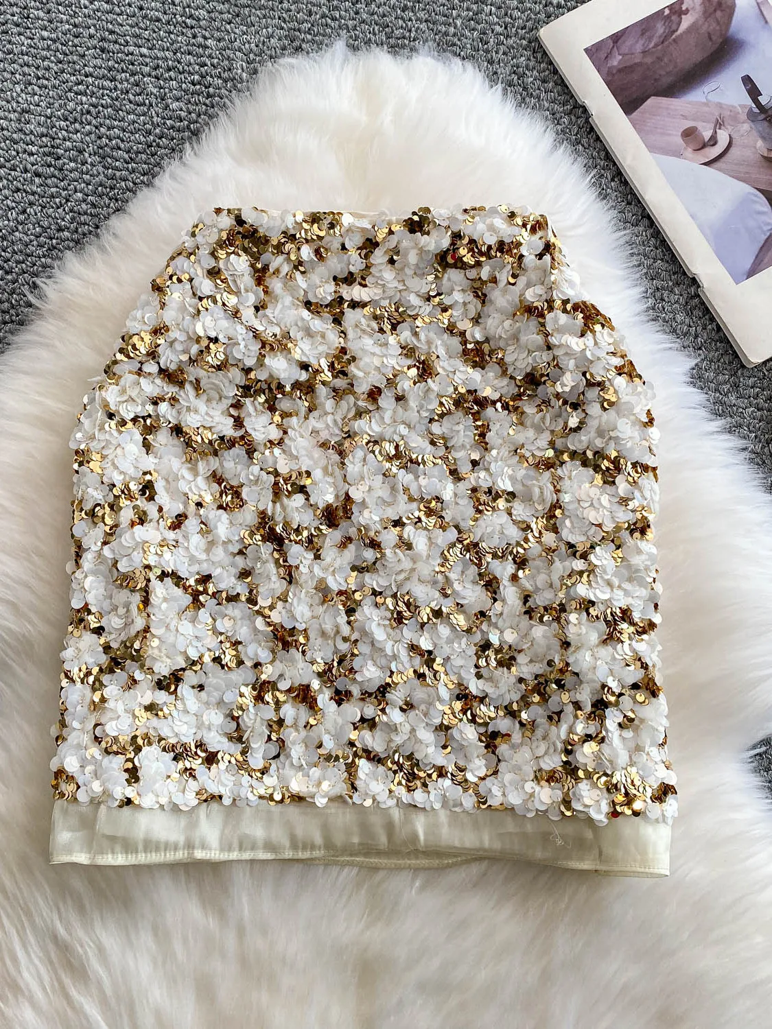 

Ele Тяжелая распашная юбка с пайетками, облегающая женская юбка премиум-класса с высокой талией, утягивающая юбка Sle ort