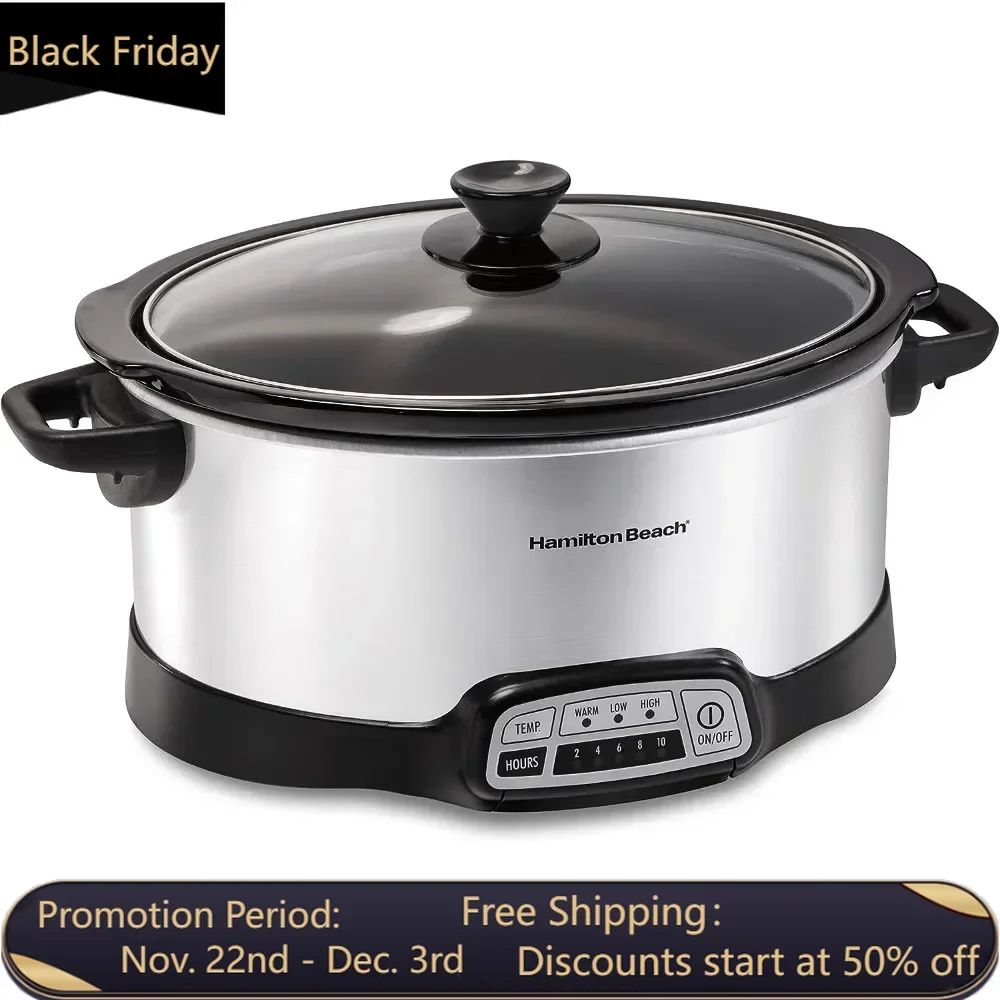 

Programmable Slow Cooker with Flexible Easy Programming, 5 Cooking Times, Dishwasher-Safe Crock, Lid, 7 Quart, Silver