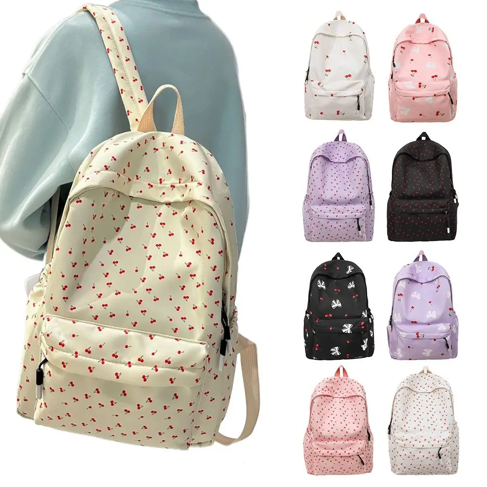 Cute Floral Print Backpack Breathable Ultra-light Student Schoolbag Nylon Large Capacity Book Bag