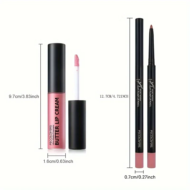 Juego de esmalte de labios Nude Butter + Lápiz Delineador de labios, brillo de labios impermeable de larga duración para mujeres, cobertura completa, efecto suave, 1 Juego
