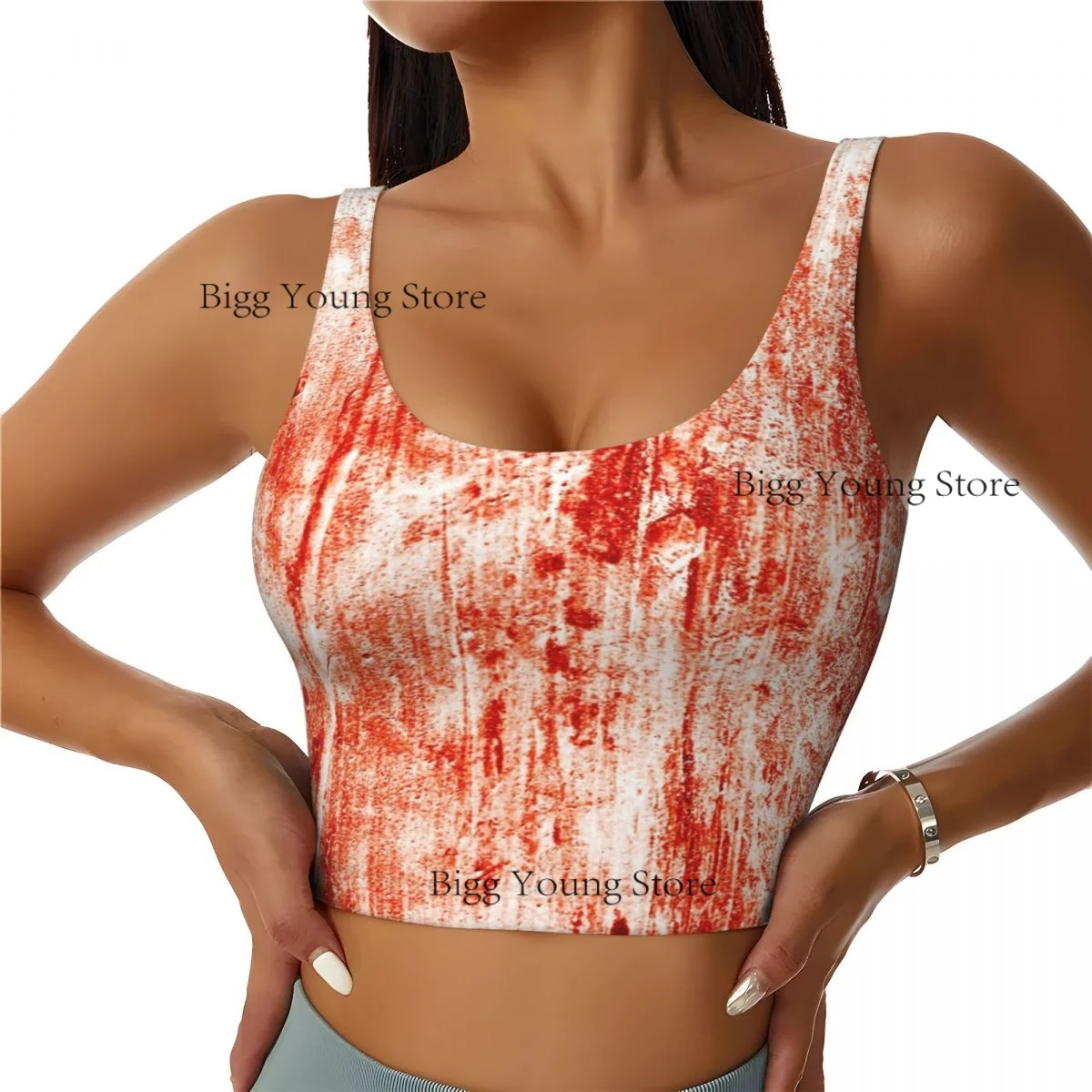 Yoga Vest Women Gym Sports Crop Tops Scary Red Wall Streetwear Workout Breathable Tank Top Female