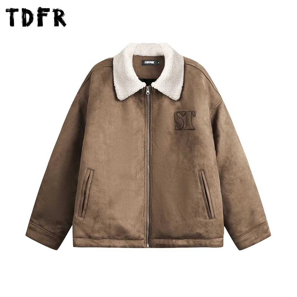 

Замшевая стеганая куртка в стиле ретро, мужская зимняя куртка с буквенным принтом, повседневная свободная верхняя одежда с меховым воротником и длинными рукавами, мужская стеганая куртка