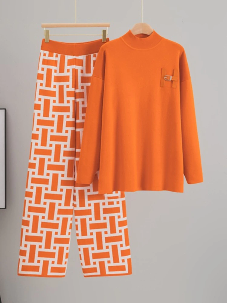 2025 New Simple Letter Knitted Loose T-shirt Sports and Leisure Wide Leg Pants Knitted Fashion Two Piece Set for Women