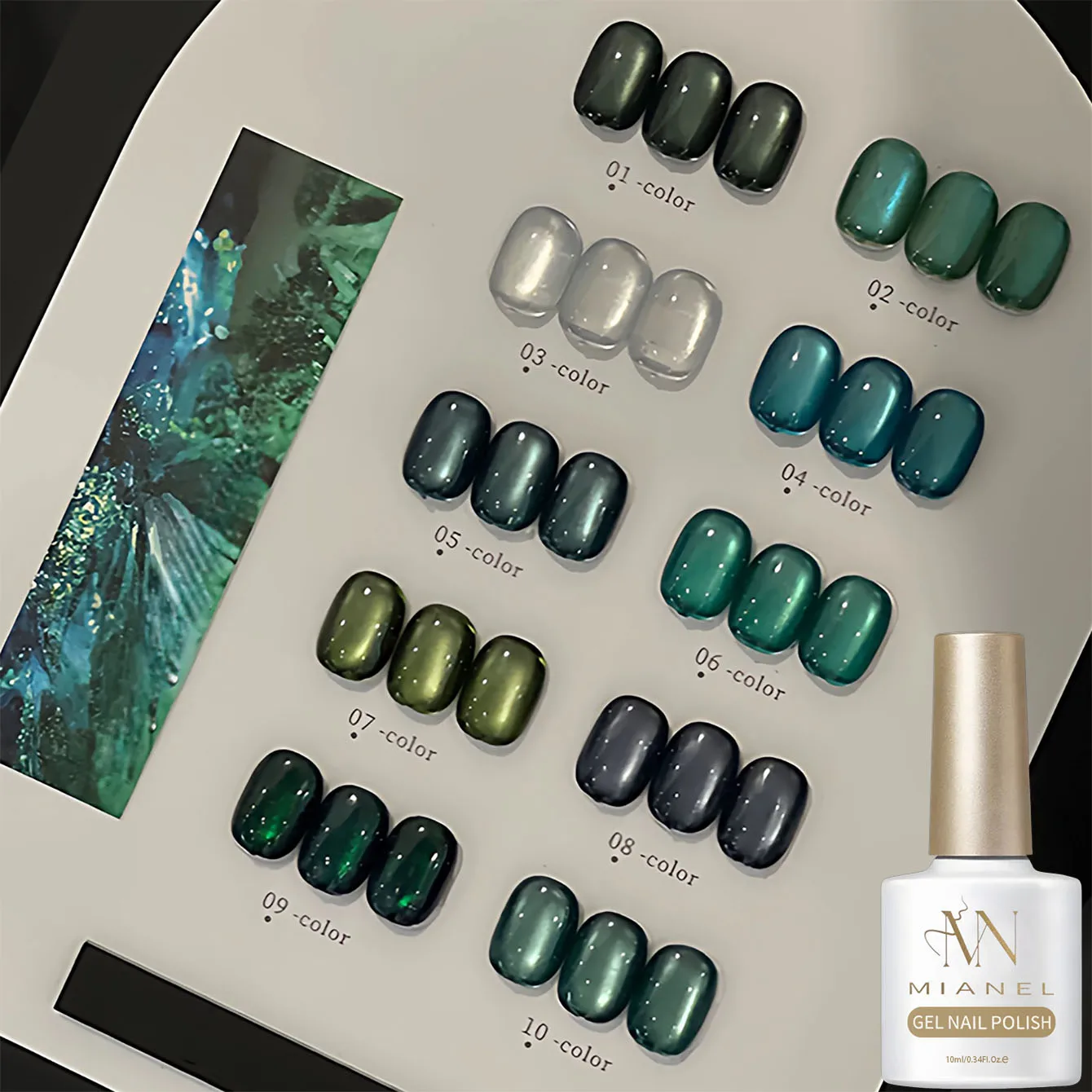 MIANEL Malachite Cat Eye Gel Polish 2026 Autumn/Winter New Arrival, Emerald Iridescent Glass Bead Cat Eye Manicure