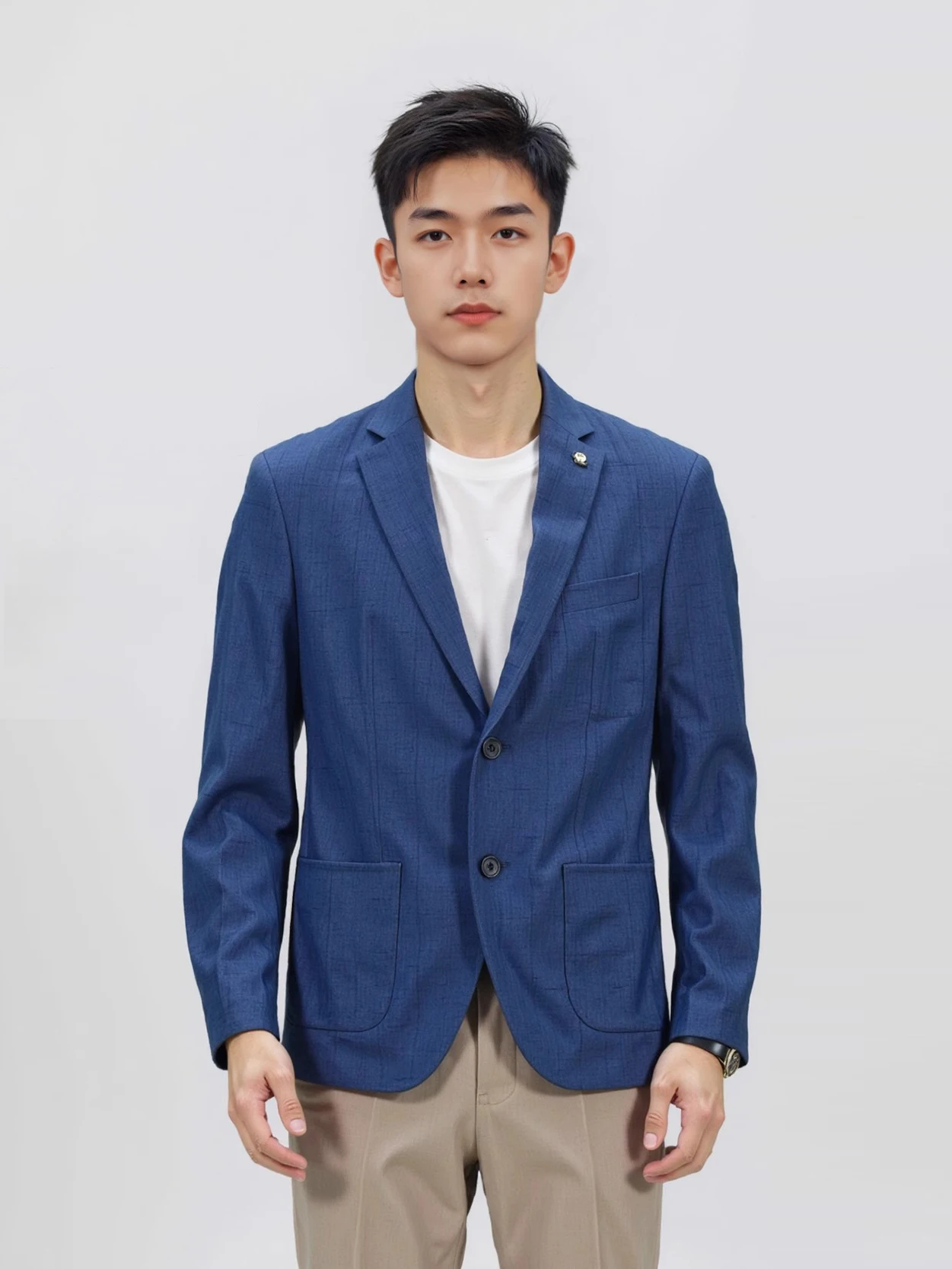 

Ele Plaid Men's Casual Suit Jaet Classic Flat Collar Stretchable Polyester Fiber Urban Faion Busin Casual Coat