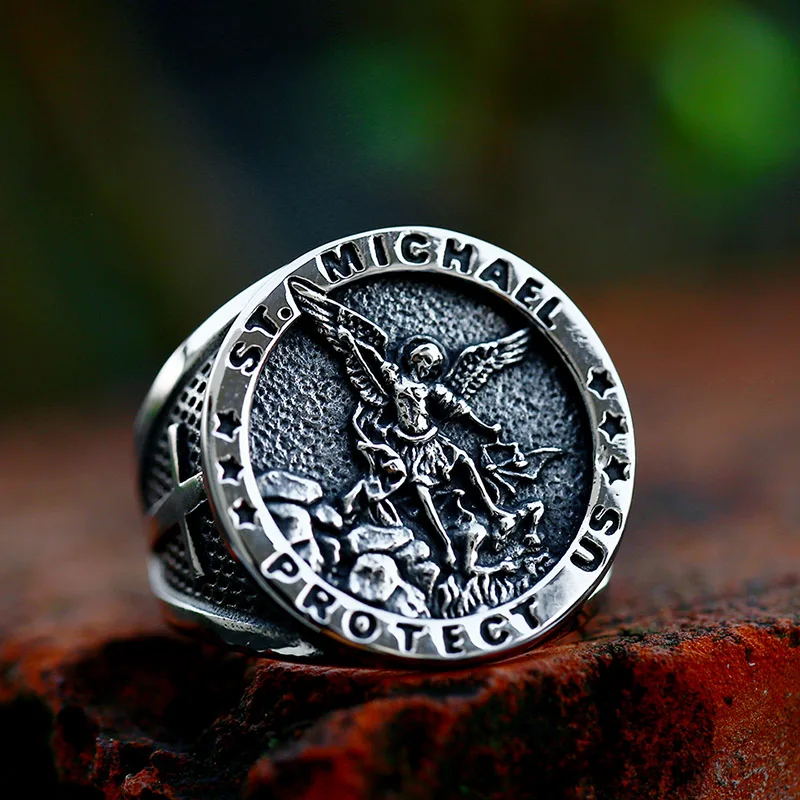 Beier New Design Stainless Steel St Christopher St Michael Ring Cross Renaissance Cross Vintage Jewelry For Men Wholesale