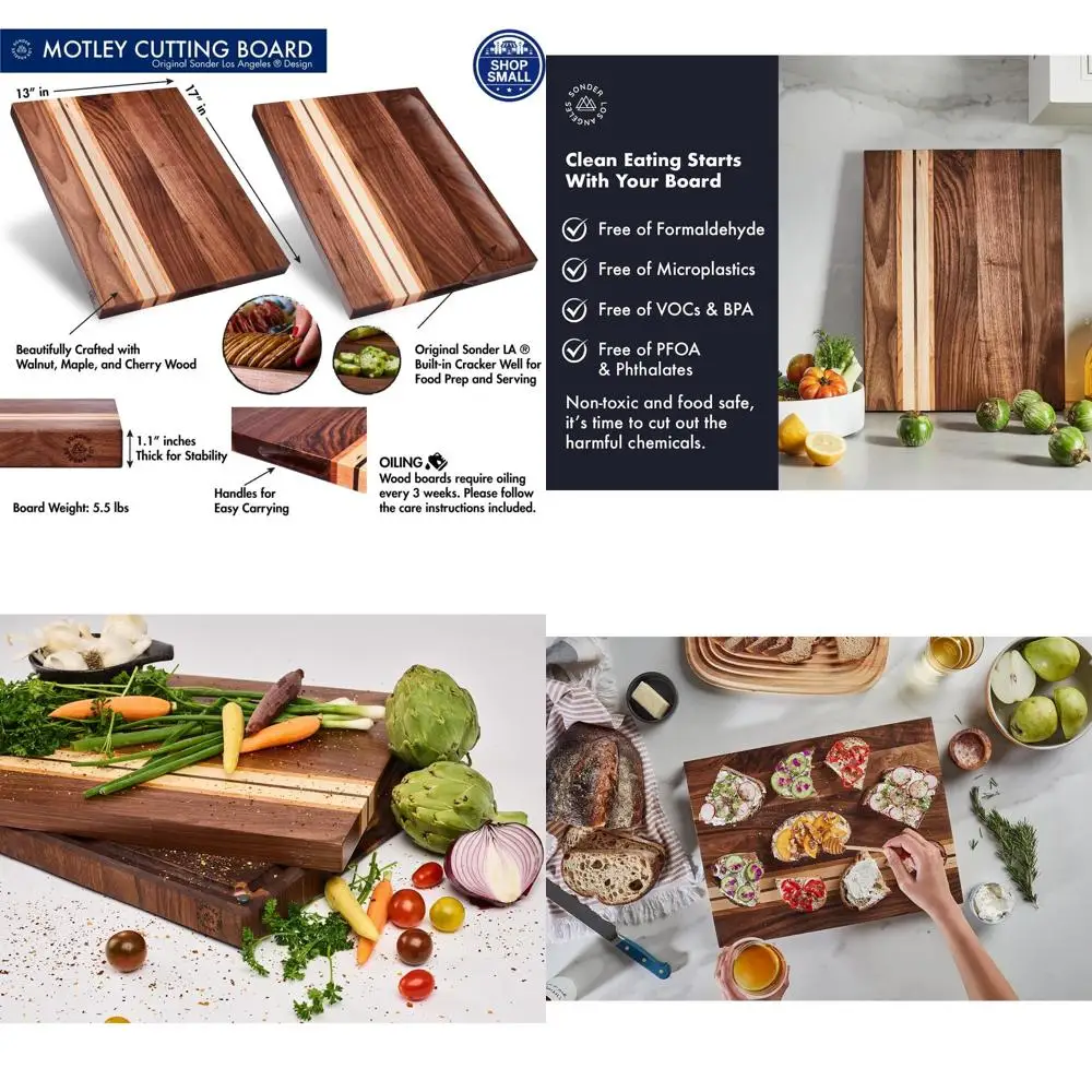 

Двусторонняя разделочная доска из дерева вишневого клена и орехового дерева с сортировочными отделениями, кухонная разделочная доска, 17x13x1,1 дюйма, подарок B