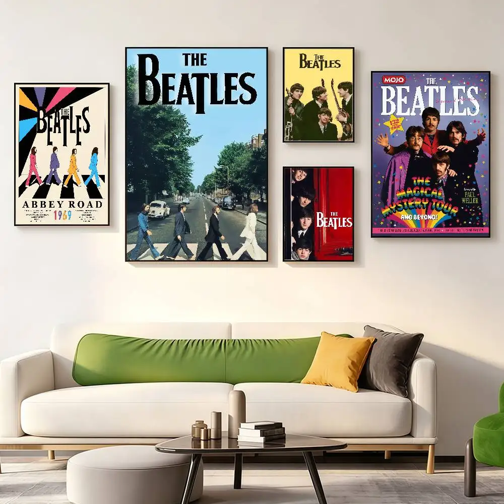 Vintage Famous Rock Band T-he-b-beatles Posters Wall Art Retro Painting Home Room Cafe Club Dorm Wall Decor
