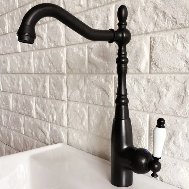 

Black Oil Rubbed Bronze Swivel Spout Bathroom Sink Faucet Kitchen Basin Cold And Hot Water Mixer Taps Dnfb6